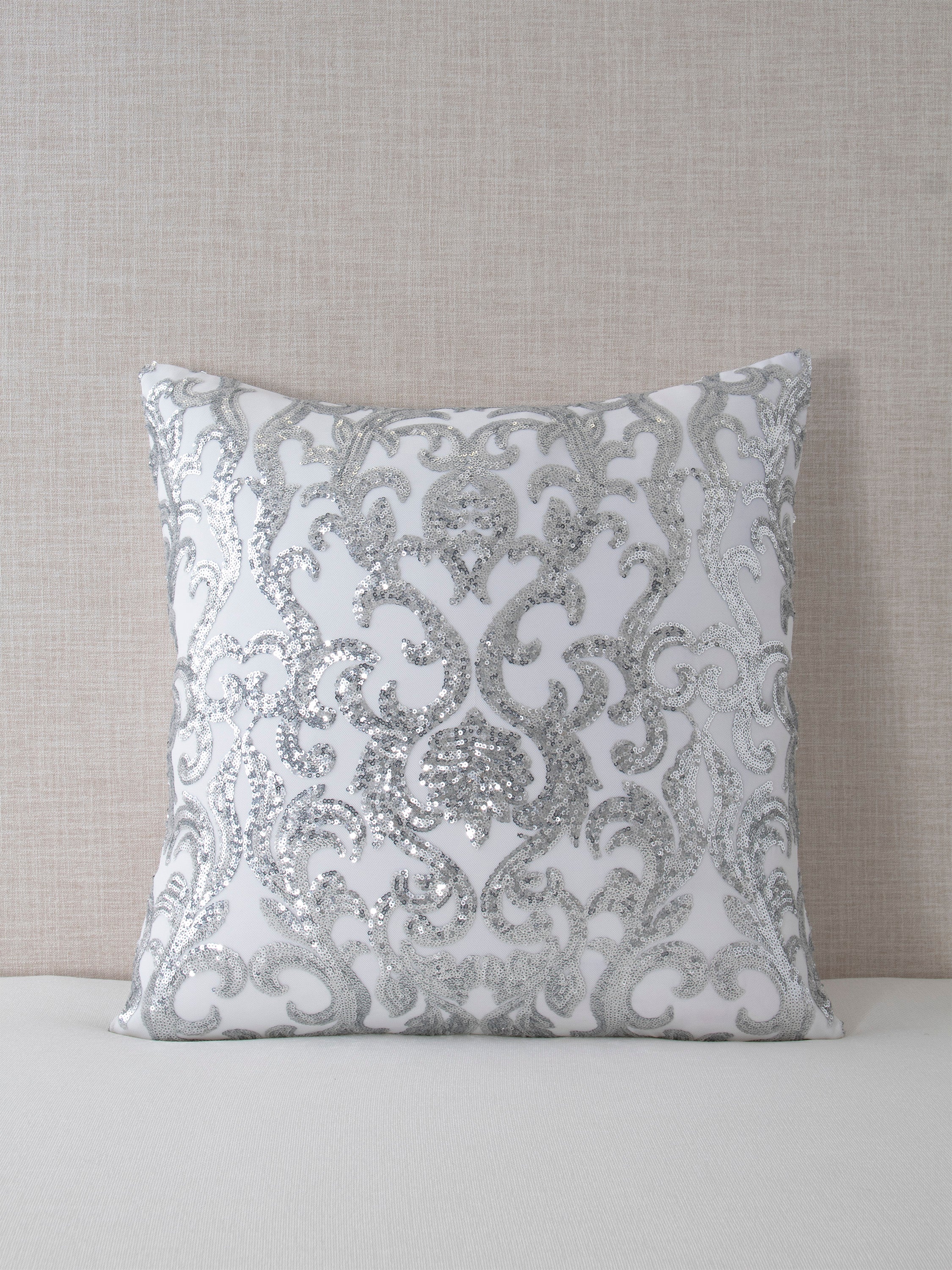 Floral Burst Silver Sequin Throw Pillow Cover 20x20 PRogieneHOME