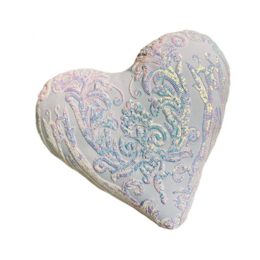 Iridescent Sequin Heart-Shape Pillow