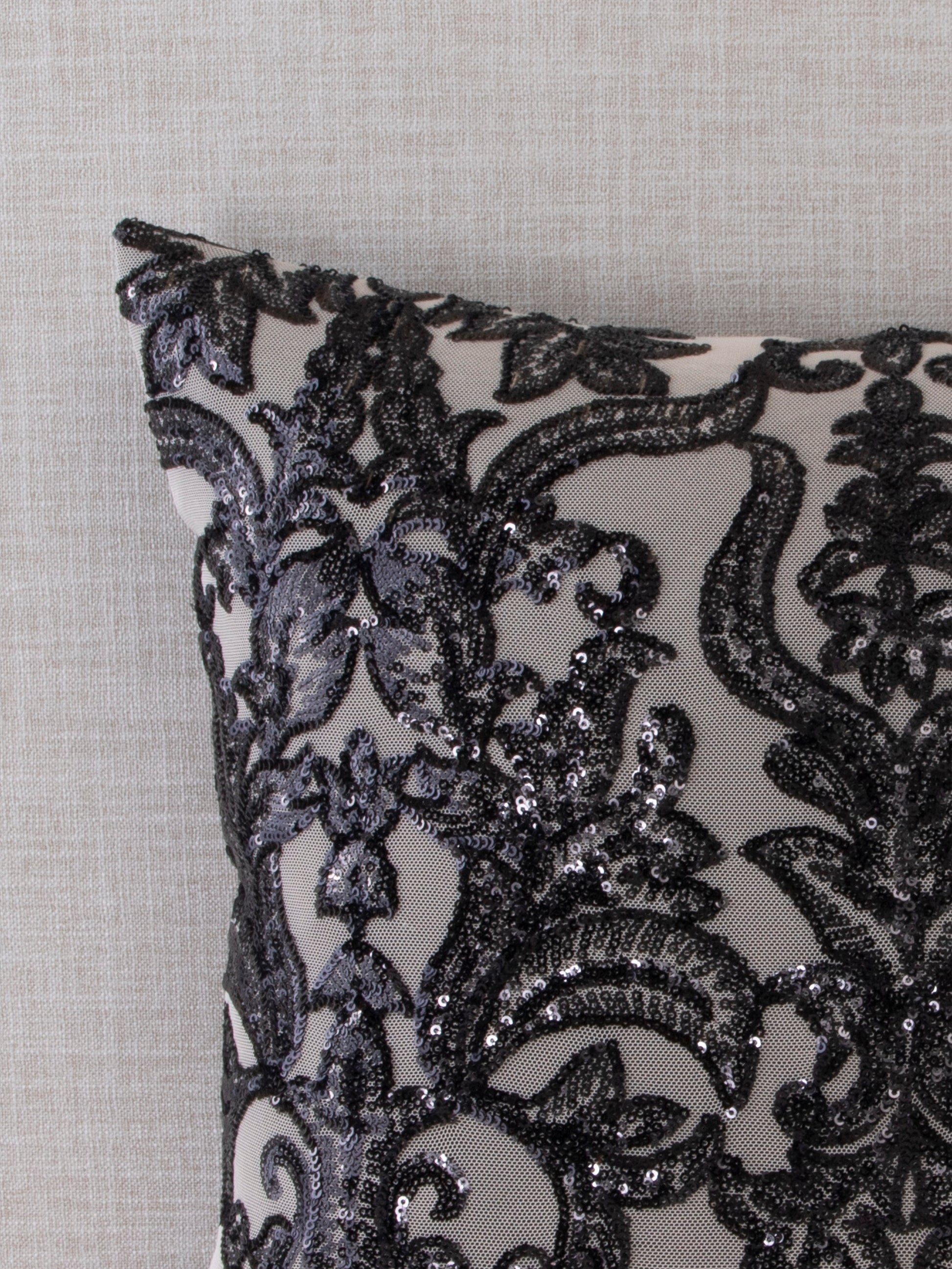 Black lace Ribbon. Throw Pillow by Monochrome Lace