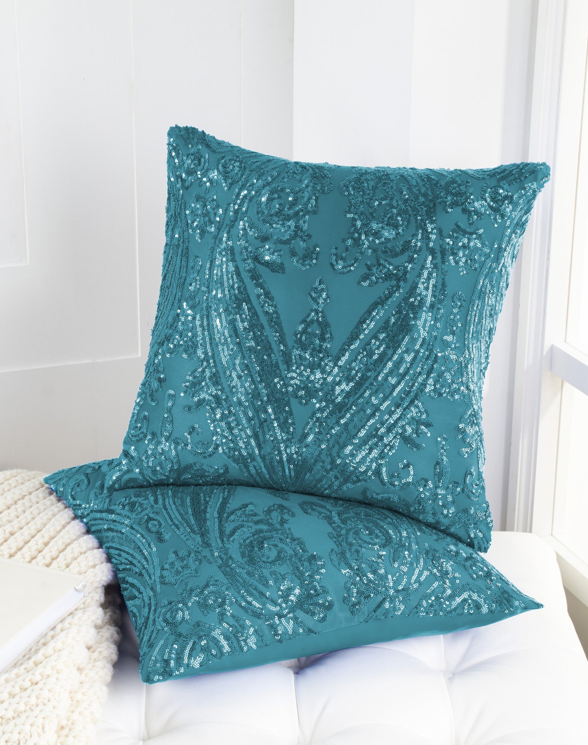 PacoRogiene NYC Glitz Chick Sequin Throw Pillow Covers - Teal