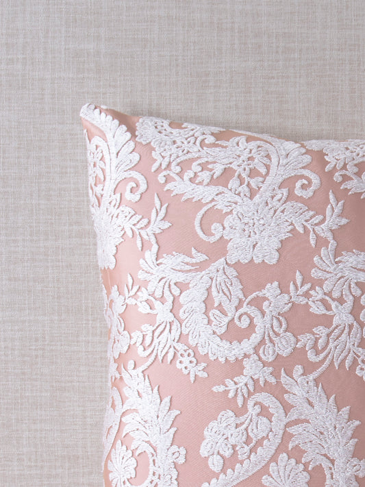 Victorian Blush Embroidered Lace Throw Pillow Cover - 20x20