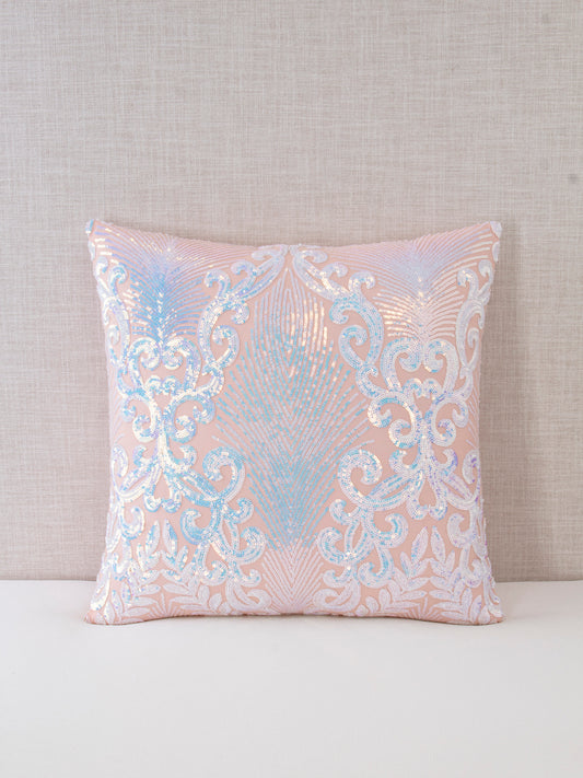Angel Collection, Iridescent Pink Embroidered Sequin Decorative Throw Pillows by PacoRogiene HOME, Black Owned, Pink Sequin Throw Pillow, 20x20 Throw Pillow cover, Pink and blue Iridescent Sequin. 