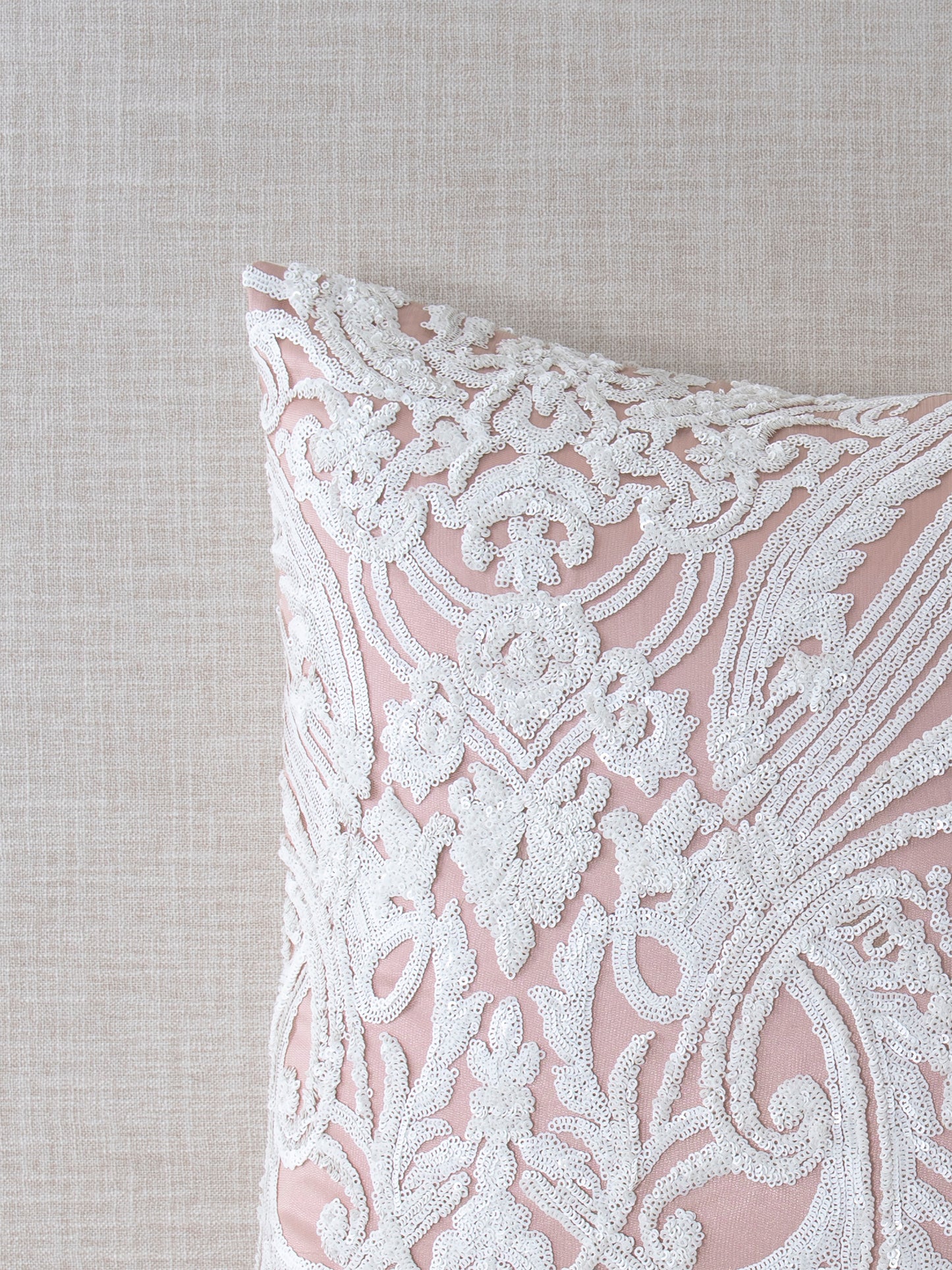 Regal Blush Embroidered Sequin Throw Pillow Cover - 20x20