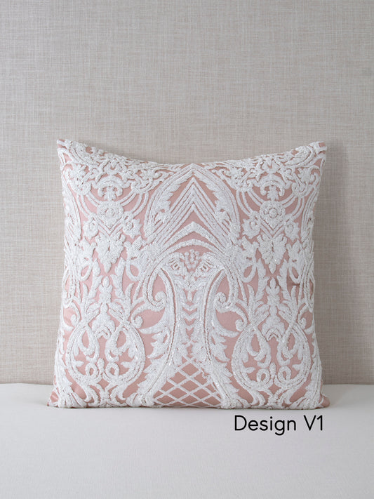 Regal Blush Embroidered Sequin Throw Pillow Cover - 20x20