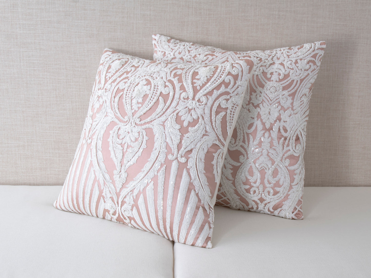 Regal Blush Embroidered Sequin Throw Pillow Cover - 20x20