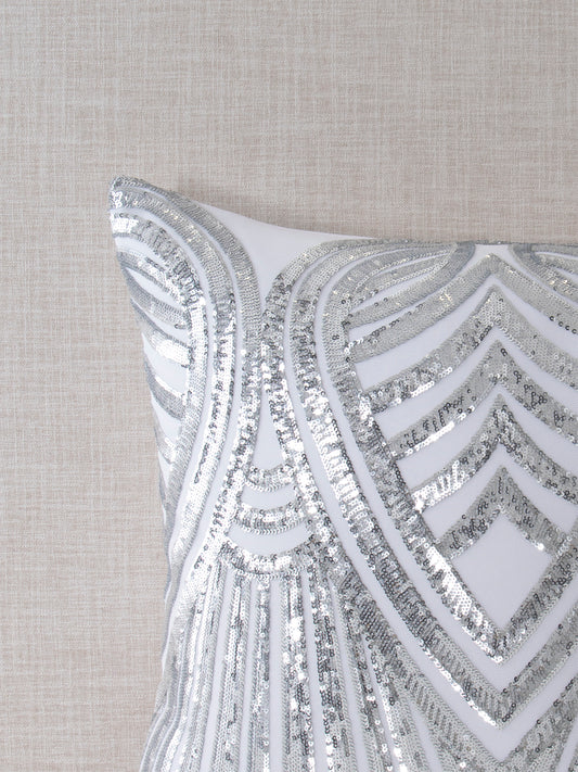 Silver Heart of Snow Embroidered Sequin Throw Pillow Cover - 20x20