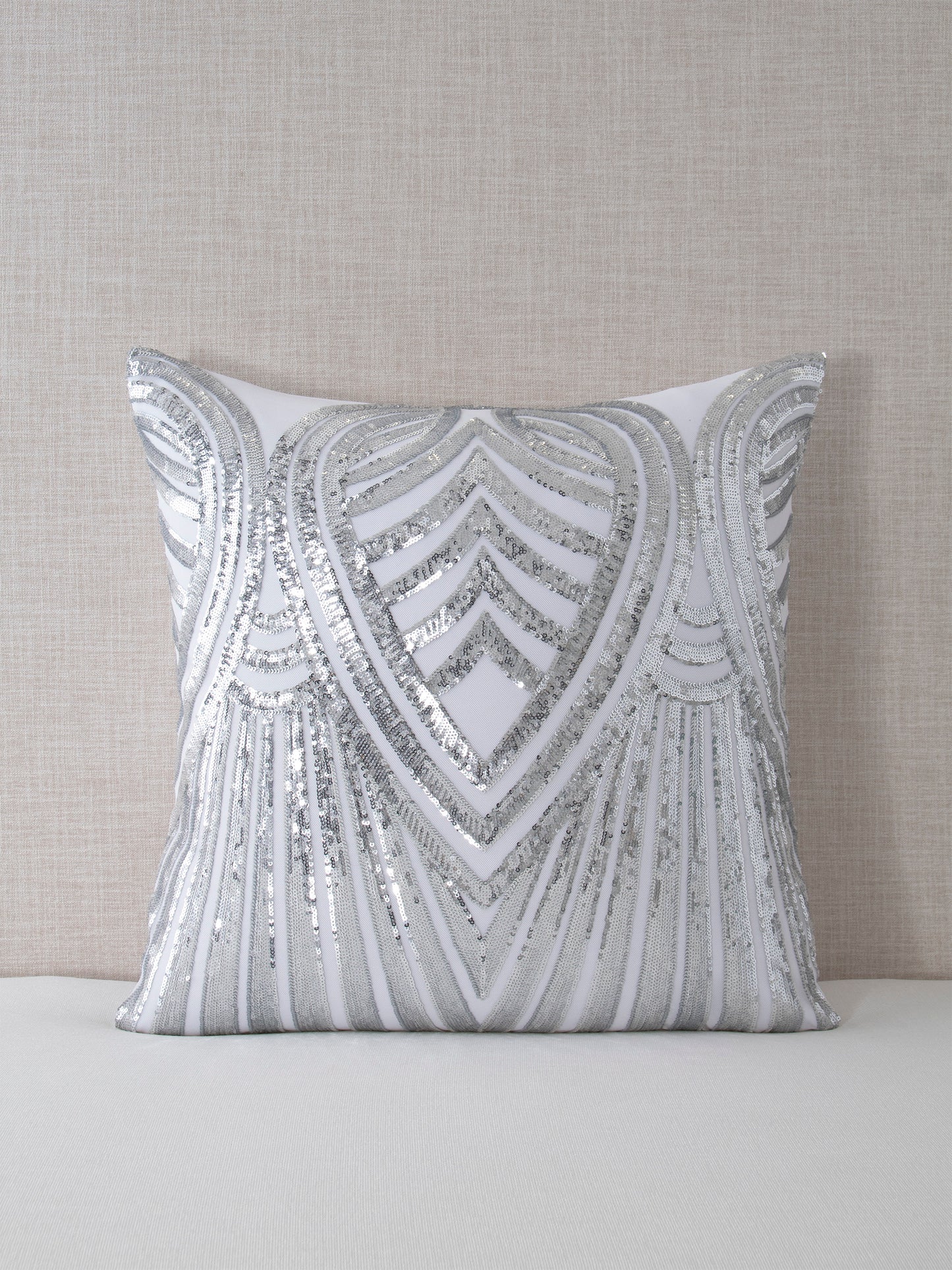 Silver Heart of Snow Embroidered Sequin Throw Pillow Cover - 20x20