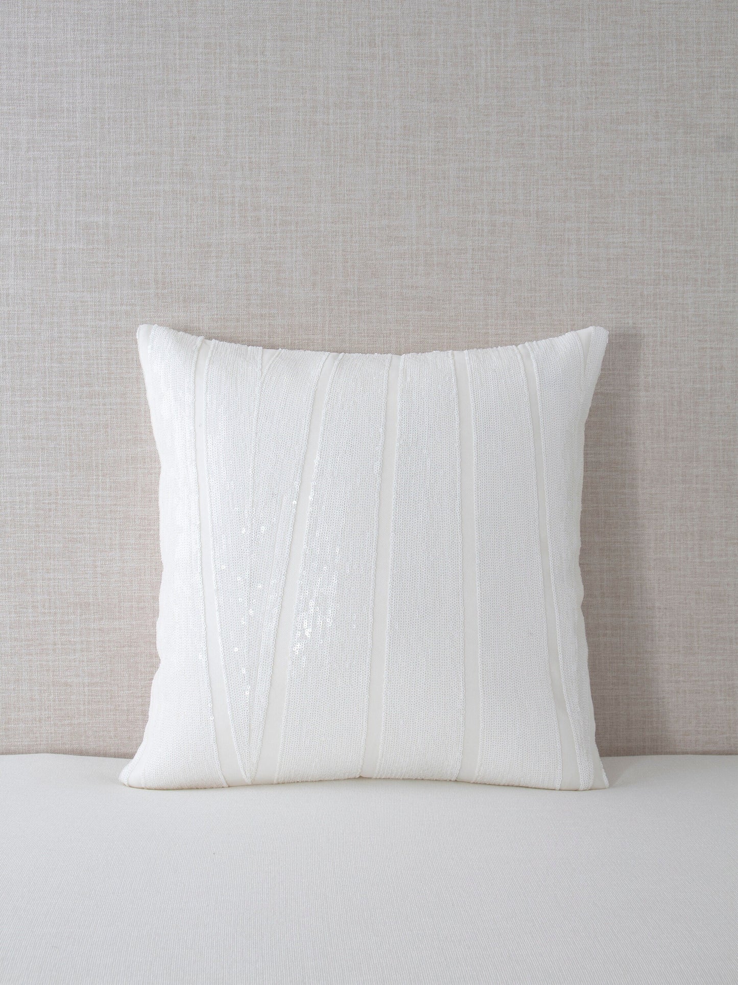 Pointed Strips Off-White Sequin Decorative Throw Pillow Cover - 18x18