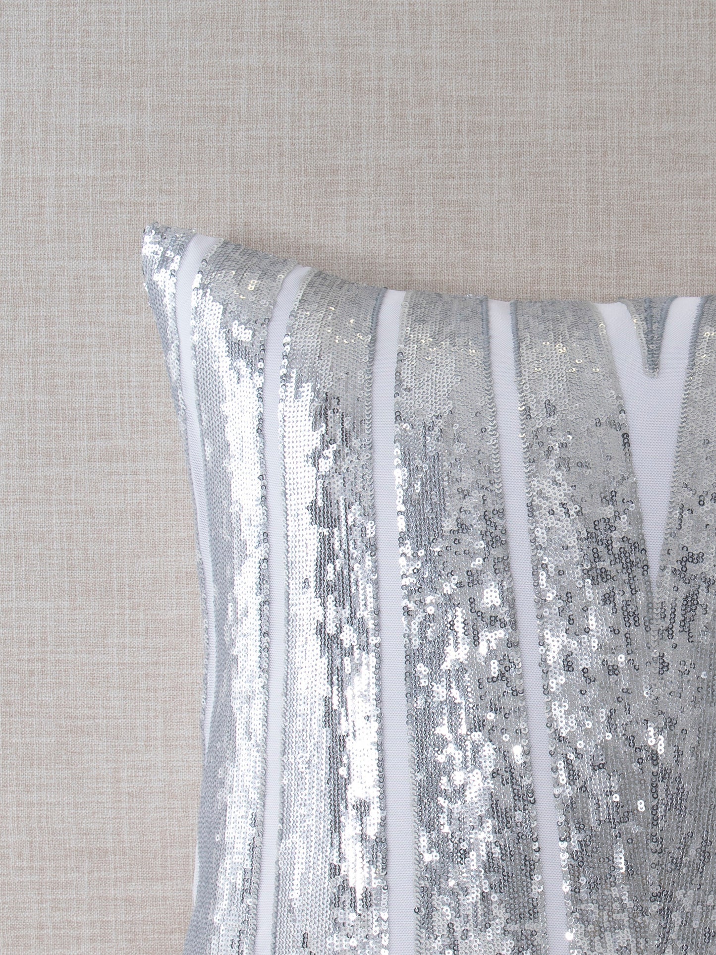 Pointed Strips Silver Sequin Decorative Throw Pillow Cover - 20x20