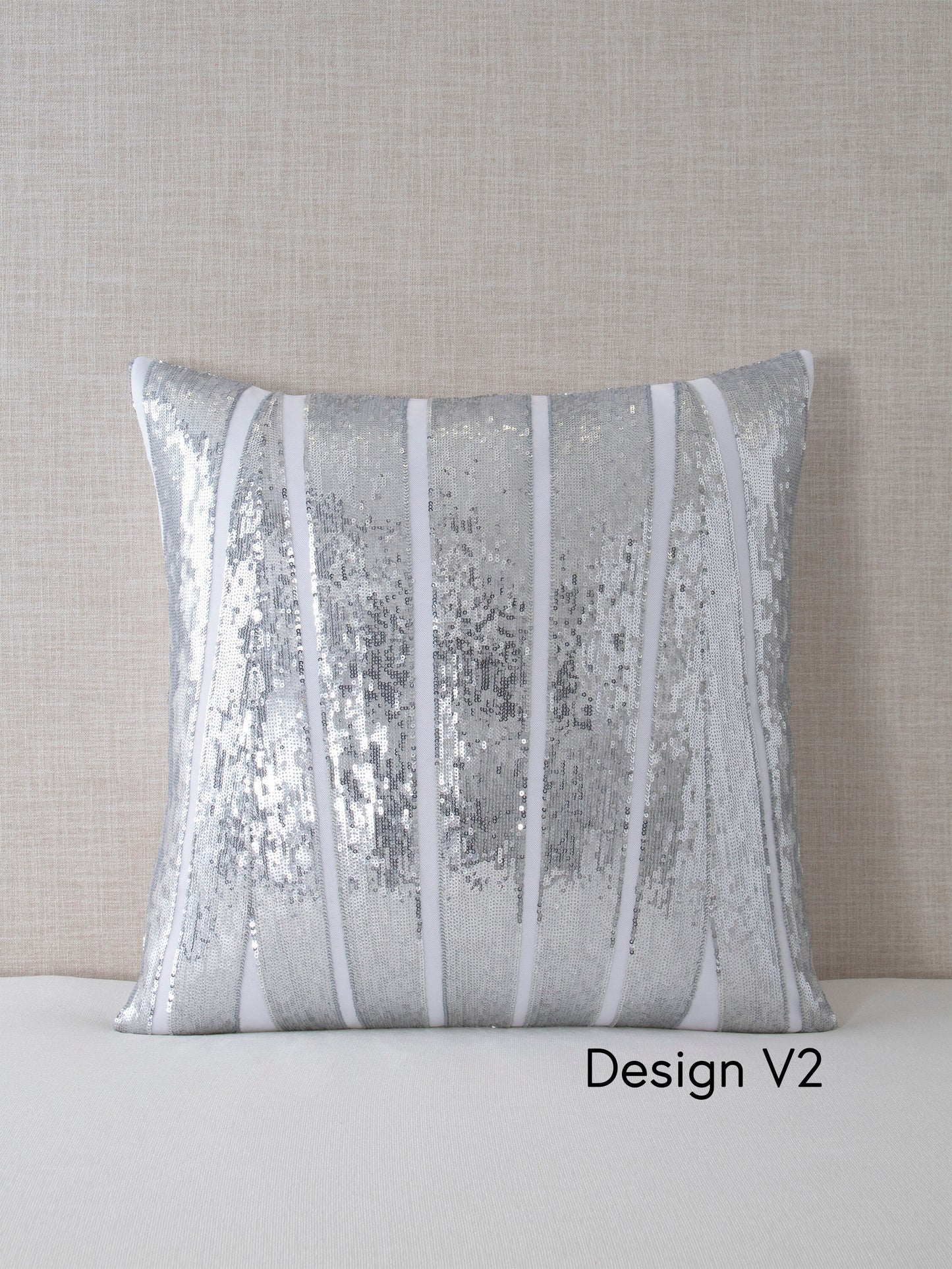 Pointed Strips Silver Sequin Decorative Throw Pillow Cover - 20x20