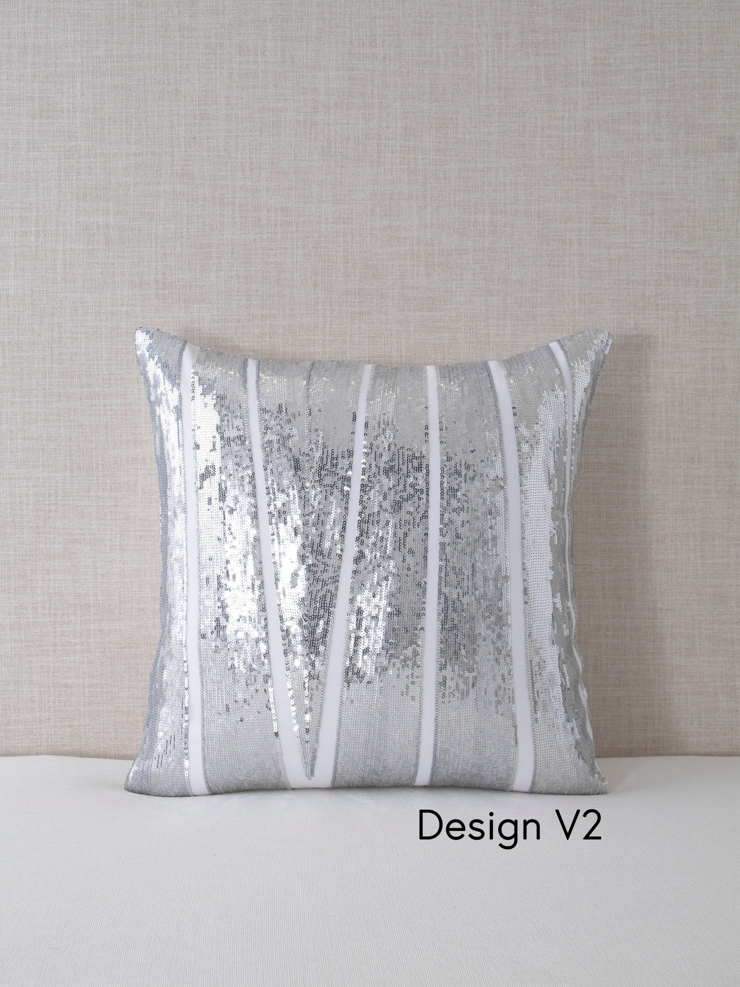 Pointed Strips Silver Sequin Decorative Throw Pillow Cover - 18x18