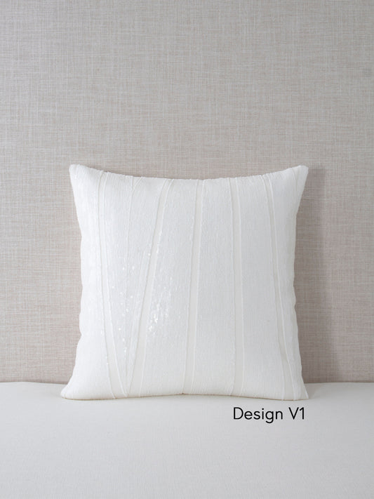 Pointed Strips Off-White Sequin Decorative Throw Pillow Cover - 18x18