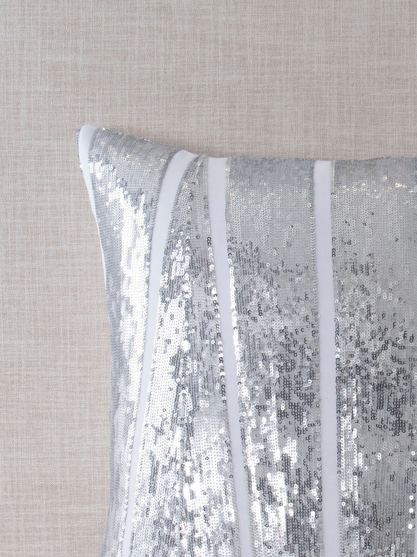 Pointed Strips Silver Sequin Decorative Throw Pillow Cover - 20x20