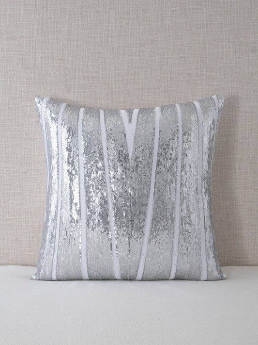 Pointed Strips Silver Sequin Decorative Throw Pillow Cover - 20x20