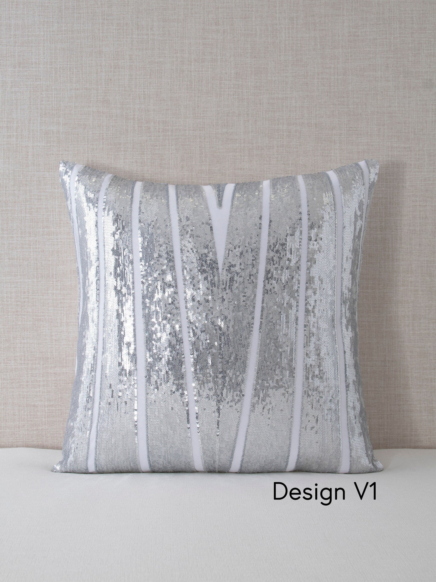 Pointed Strips Silver Sequin Decorative Throw Pillow Cover - 20x20