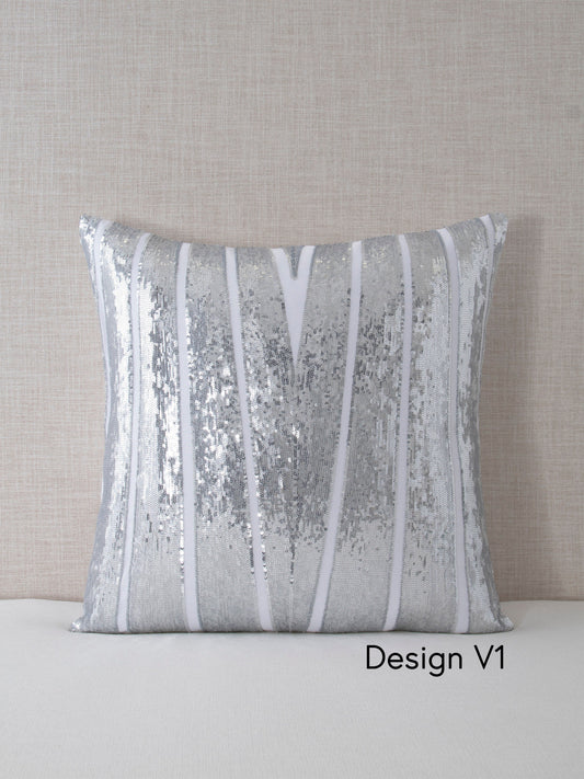 Pointed Strips Silver Sequin Decorative Throw Pillow Cover - 20x20