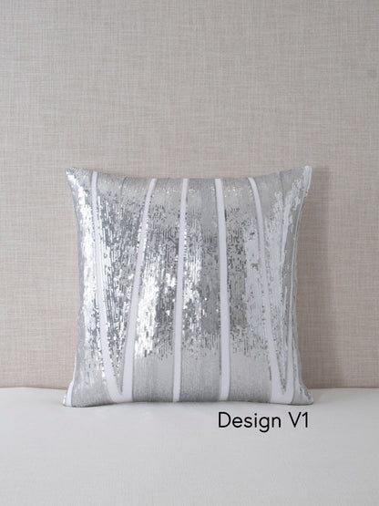 Pointed Strips Silver Sequin Decorative Throw Pillow Cover - 18x18