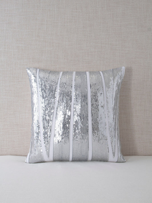 Pointed Strips Silver Sequin Decorative Throw Pillow Cover - 18x18